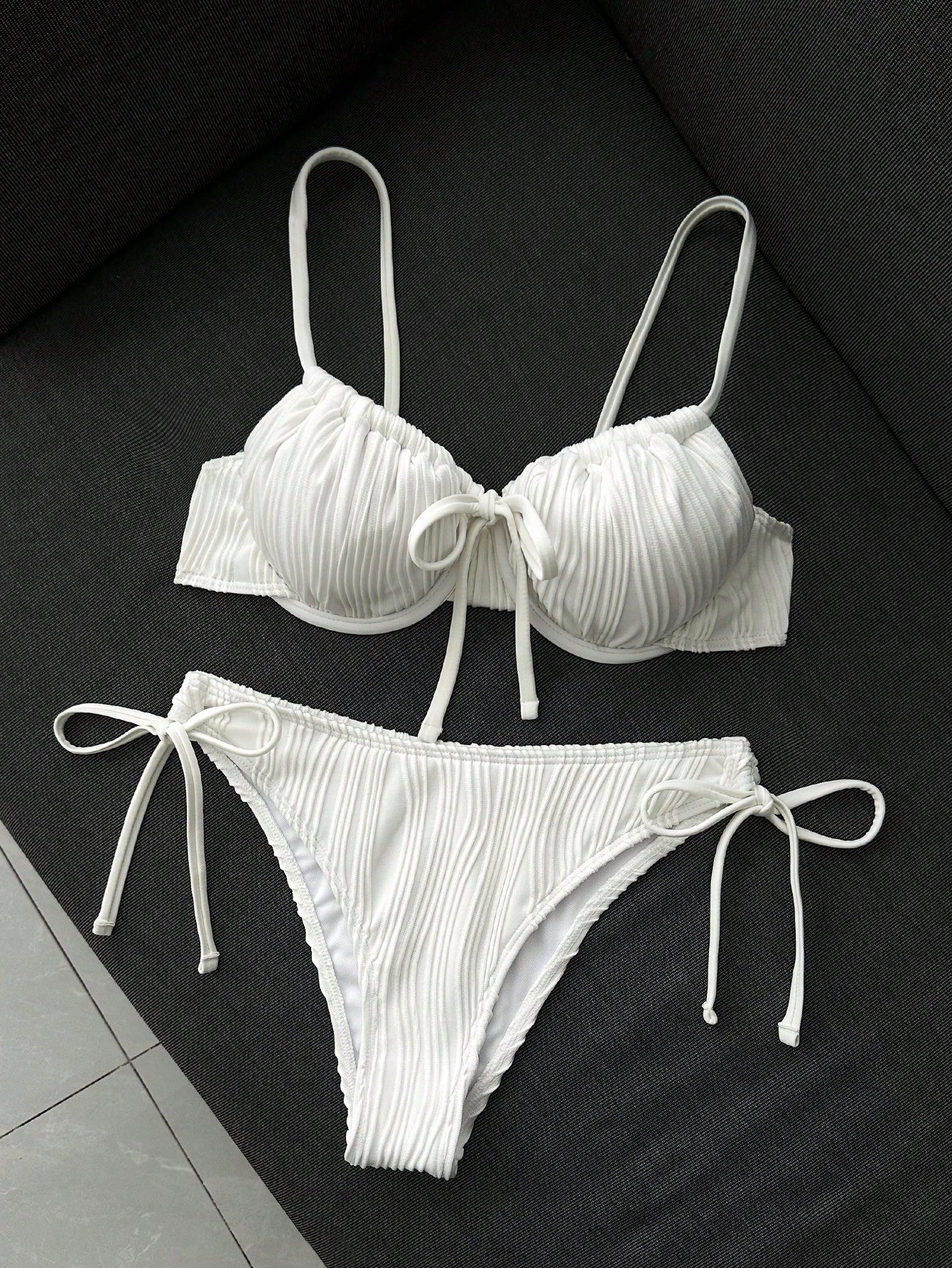 Swim Vcay Women's Casual Vacation Beach Party Elegant Spaghetti Strap Special Fabric Solid Yellow Bikini 2-Piece Swimsuit New Summer