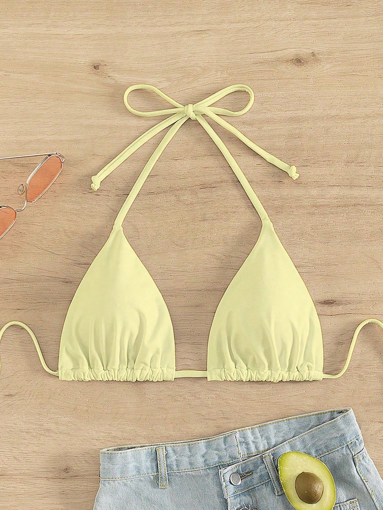 Swim Vcay Women's Solid Color Halter Tie Push Up Bikini Top,Yellow Triangle Bathing Suit,White,Summer,Modest,Beach Vacation,Holiday