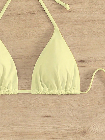 Swim Vcay Women's Solid Color Halter Tie Push Up Bikini Top,Yellow Triangle Bathing Suit,White,Summer,Modest,Beach Vacation,Holiday