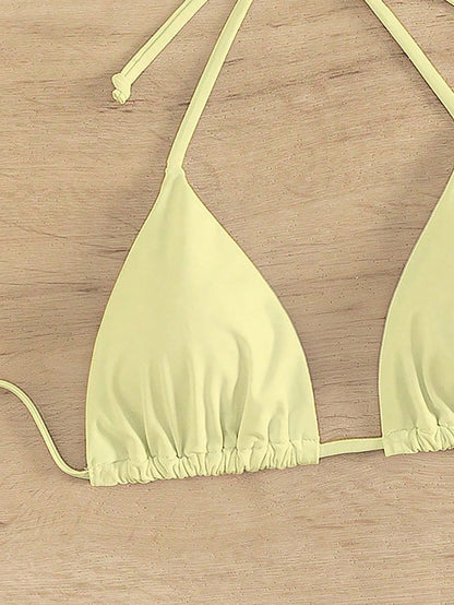 Swim Vcay Women's Solid Color Halter Tie Push Up Bikini Top,Yellow Triangle Bathing Suit,White,Summer,Modest,Beach Vacation,Holiday