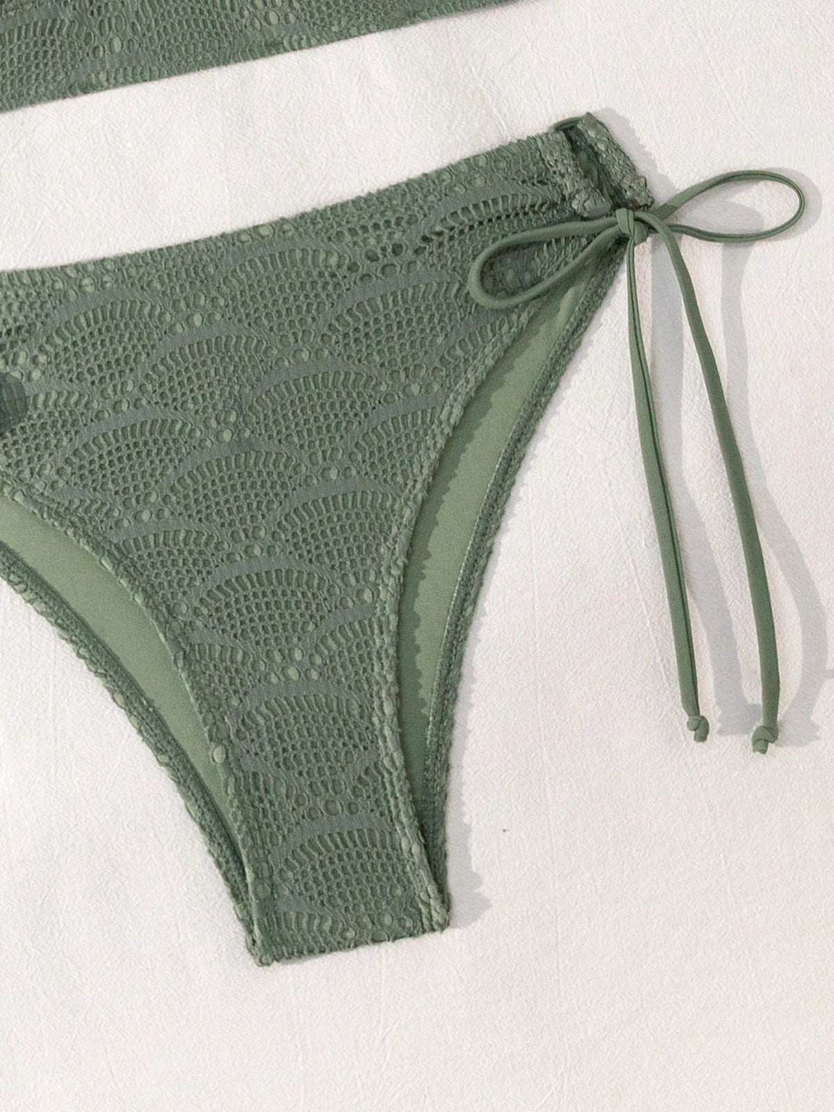 Swim Vcay Women's Summer Beach Vacation Elegant Lace Sage Green Bikini Swimwear Set, Hollow-Out Halter Neck Tie Two-Piece Beach Outfit