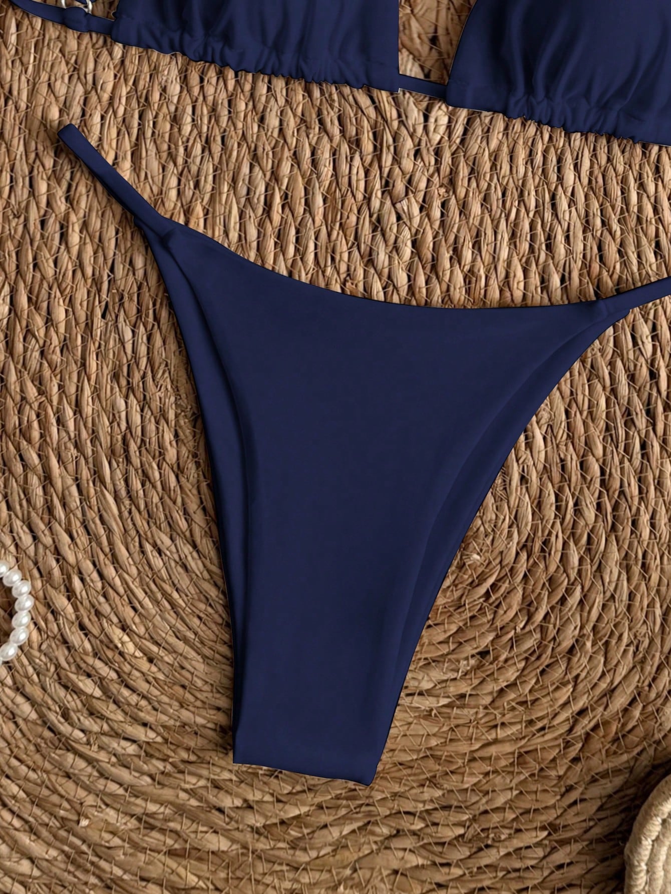 Swim Vcay Women's Summer Elegant Navy Blue Bikini Set,Solid Color Spaghetti Strap Triangle Swimwear,Beach Party Holiday Vacation Holiday Bikini Set