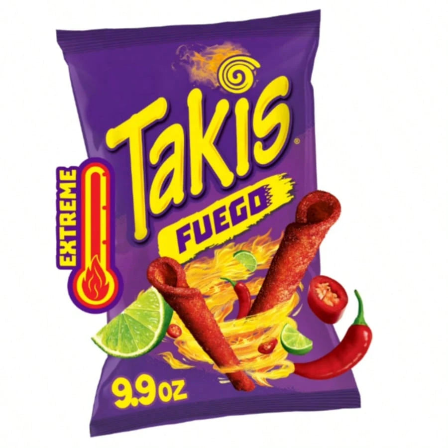 Takis Fuego Rolled Tortilla Chips, Hot Chili Pepper & Lime – 17 Oz Fiesta Size + 9.9 Oz Sharing Size (2 Pack)