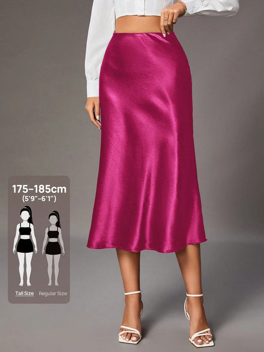 Tall Women Elegant Commuting Minimalist Solid Color Skirt Hot Pink, Tall Women