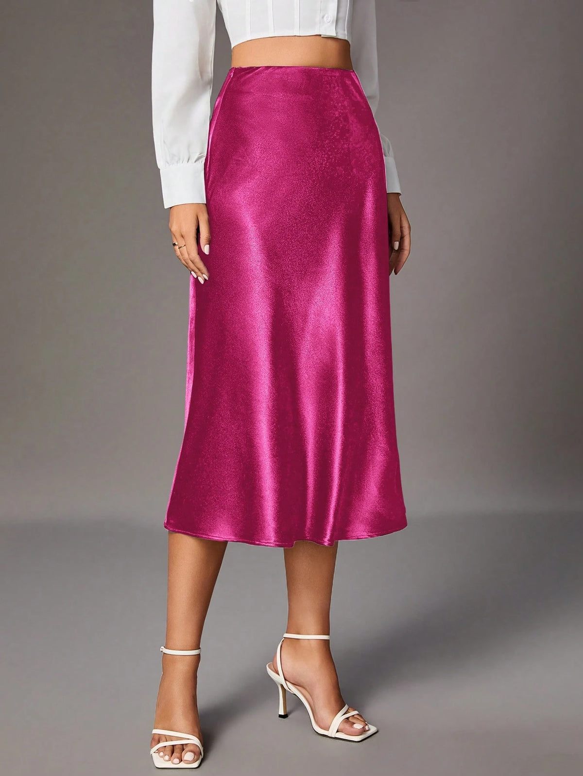 Tall Women Elegant Commuting Minimalist Solid Color Skirt Hot Pink, Tall Women