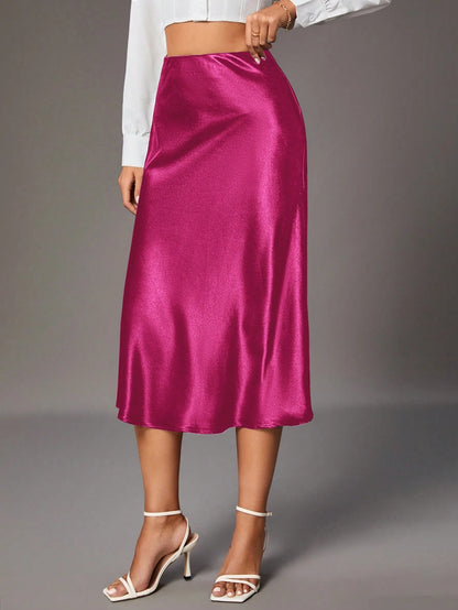 Tall Women Elegant Commuting Minimalist Solid Color Skirt Hot Pink, Tall Women