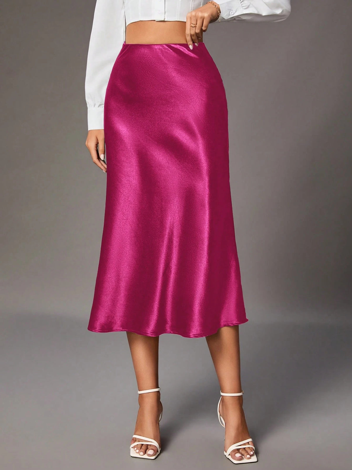 Tall Women Elegant Commuting Minimalist Solid Color Skirt Hot Pink, Tall Women