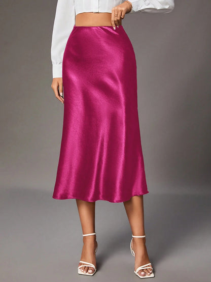 Tall Women Elegant Commuting Minimalist Solid Color Skirt Hot Pink, Tall Women