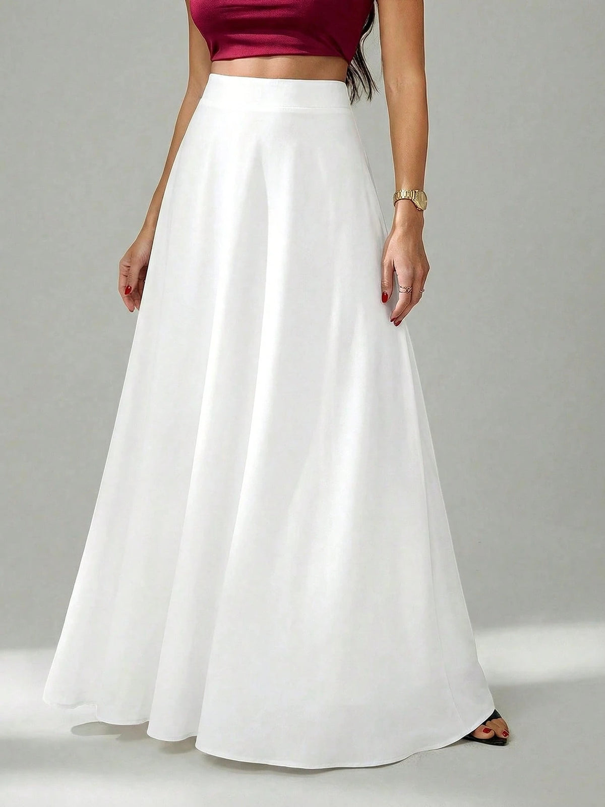Tall Women's Solid Color With Slanted Pockets Practical Elegant Simple Commuting Office A-Line Umbrella Skirt Long Formal White Maxi Skirts For Women, Tall Women