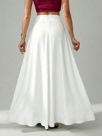Tall Women's Solid Color With Slanted Pockets Practical Elegant Simple Commuting Office A-Line Umbrella Skirt Long Formal White Maxi Skirts For Women, Tall Women