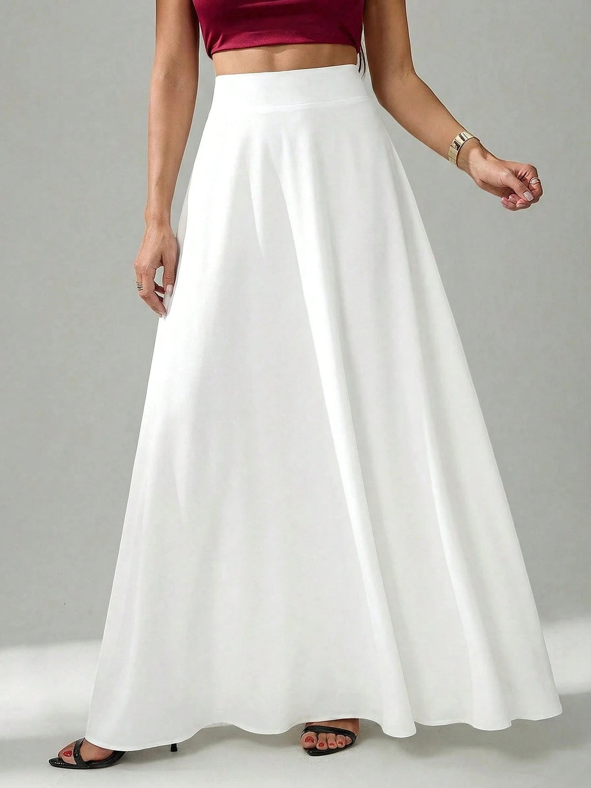 Tall Women's Solid Color With Slanted Pockets Practical Elegant Simple Commuting Office A-Line Umbrella Skirt Long Formal White Maxi Skirts For Women, Tall Women