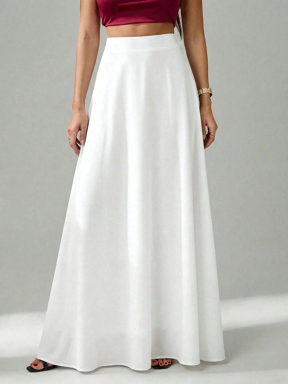 Tall Women's Solid Color With Slanted Pockets Practical Elegant Simple Commuting Office A-Line Umbrella Skirt Long Formal White Maxi Skirts For Women, Tall Women