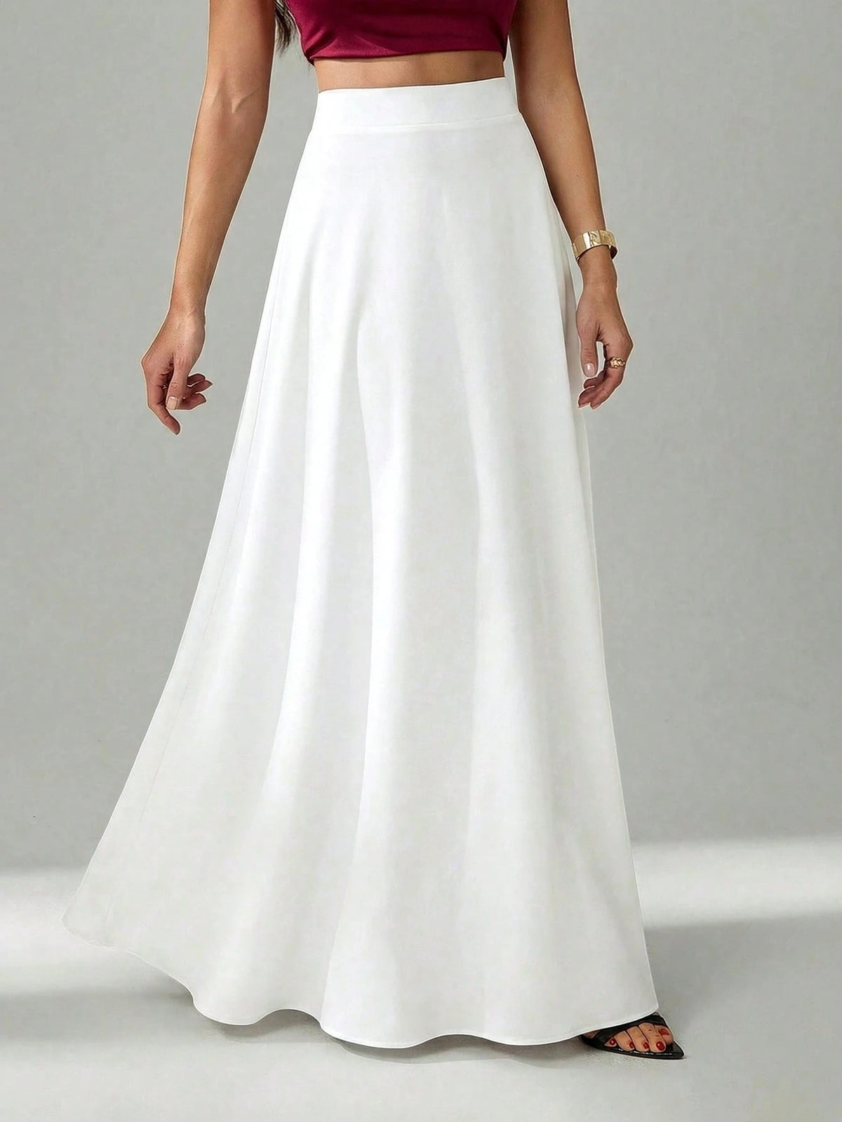 Tall Women's Solid Color With Slanted Pockets Practical Elegant Simple Commuting Office A-Line Umbrella Skirt Long Formal White Maxi Skirts For Women, Tall Women