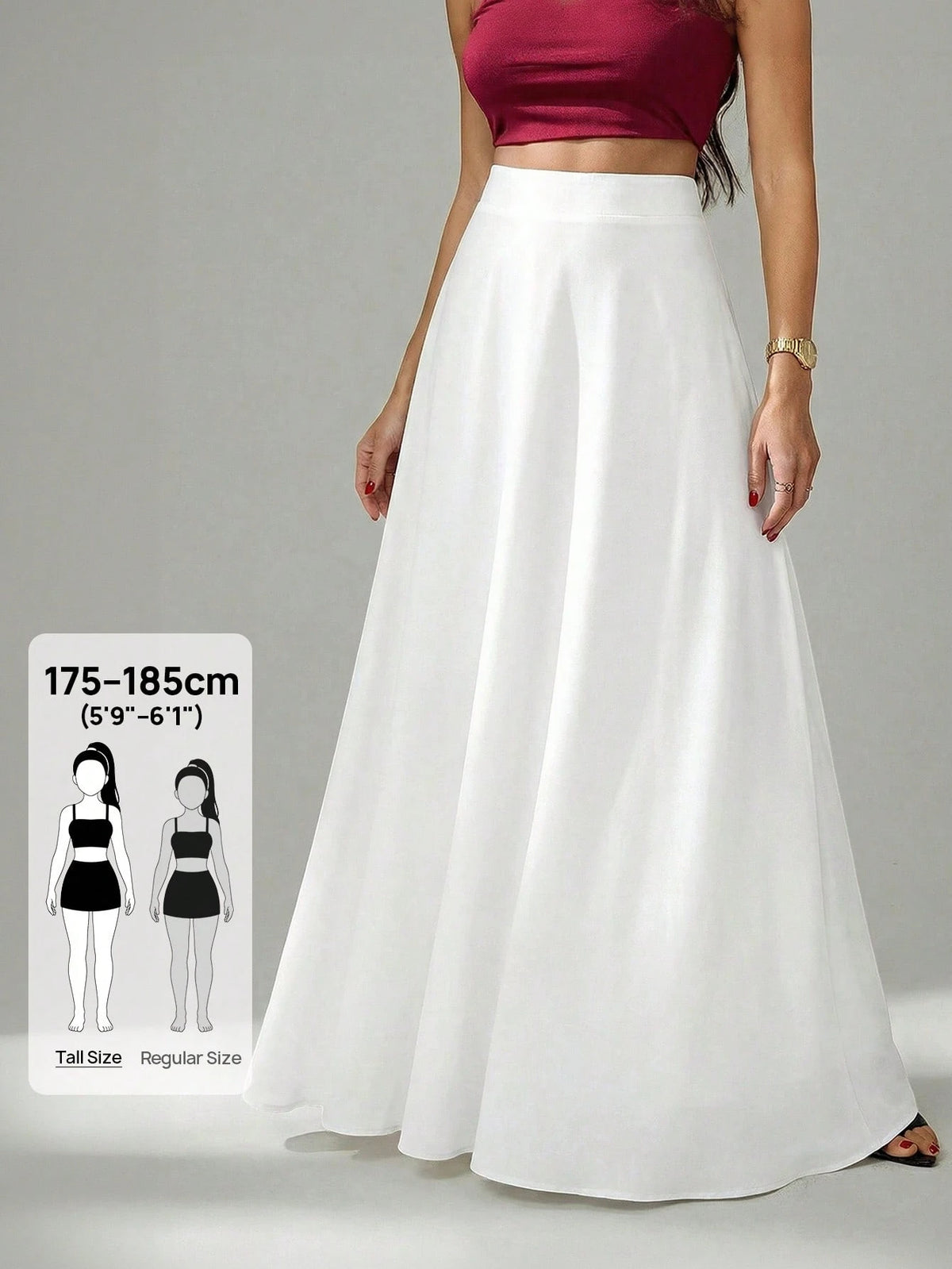 Tall Women's Solid Color With Slanted Pockets Practical Elegant Simple Commuting Office A-Line Umbrella Skirt Long Formal White Maxi Skirts For Women, Tall Women