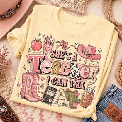 Teacher Shirt, She's A Teacher I Can Tell Tee, Teacher Appreciation Gift, Funny School Staff T-Shirt, Gift For Teacher Women, Classroom Tees