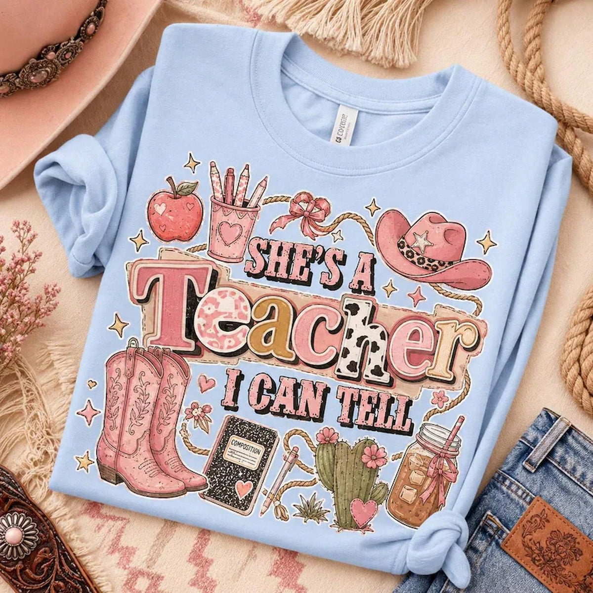 Teacher Shirt, She's A Teacher I Can Tell Tee, Teacher Appreciation Gift, Funny School Staff T-Shirt, Gift For Teacher Women, Classroom Tees