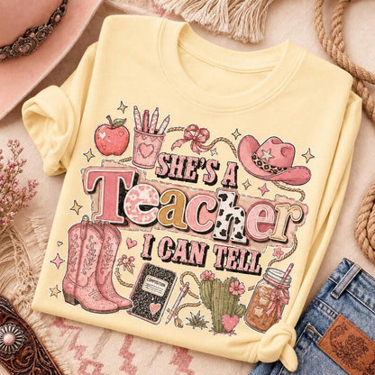 Teacher Shirt, She's A Teacher I Can Tell Tee, Teacher Appreciation Gift, Funny School Staff T-Shirt, Gift For Teacher Women, Classroom Tees