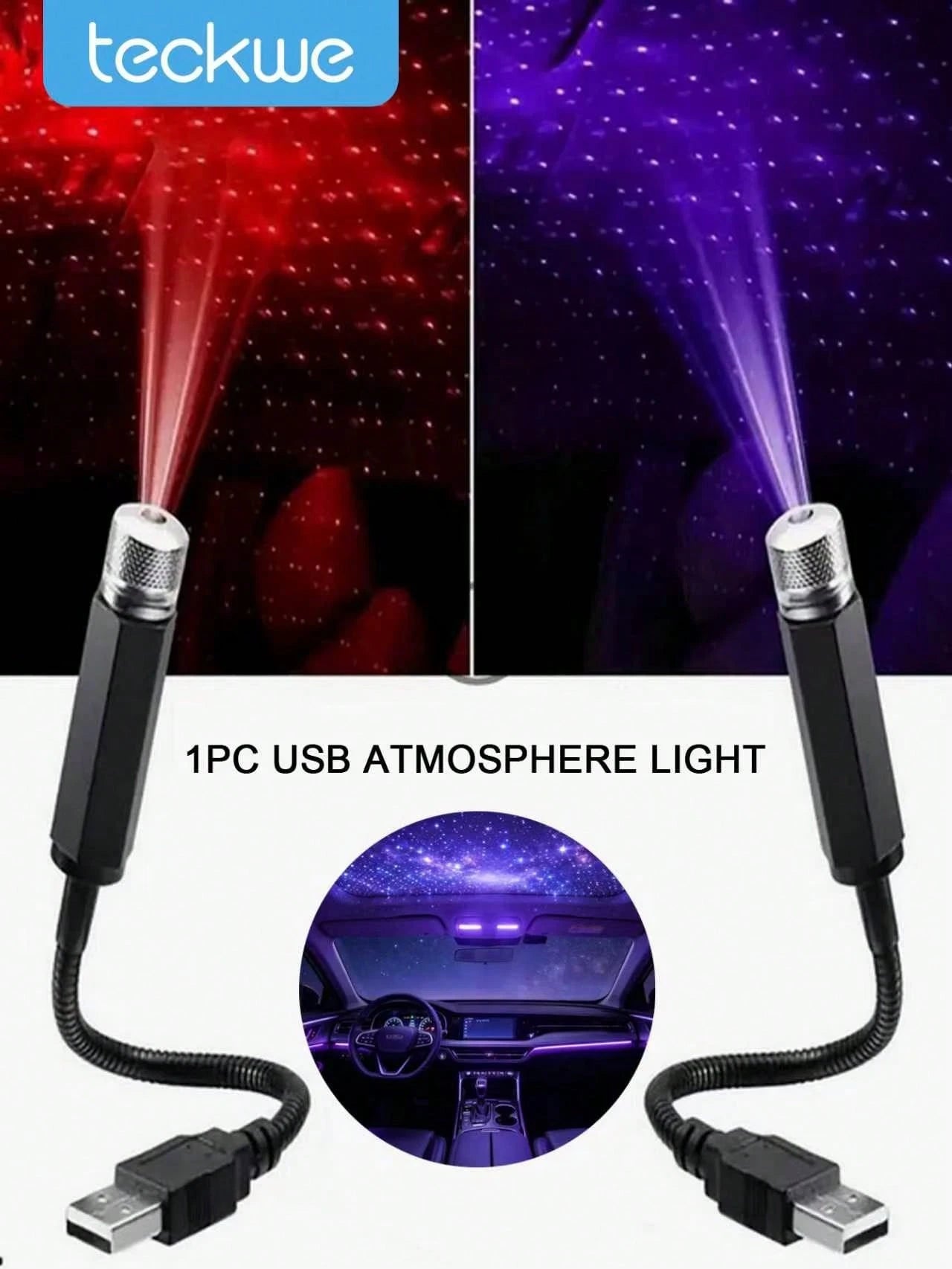 Teckwe 1pc Romantic LED USB Galaxy Star Projector Night Light For Car Ceiling And Room Ceiling