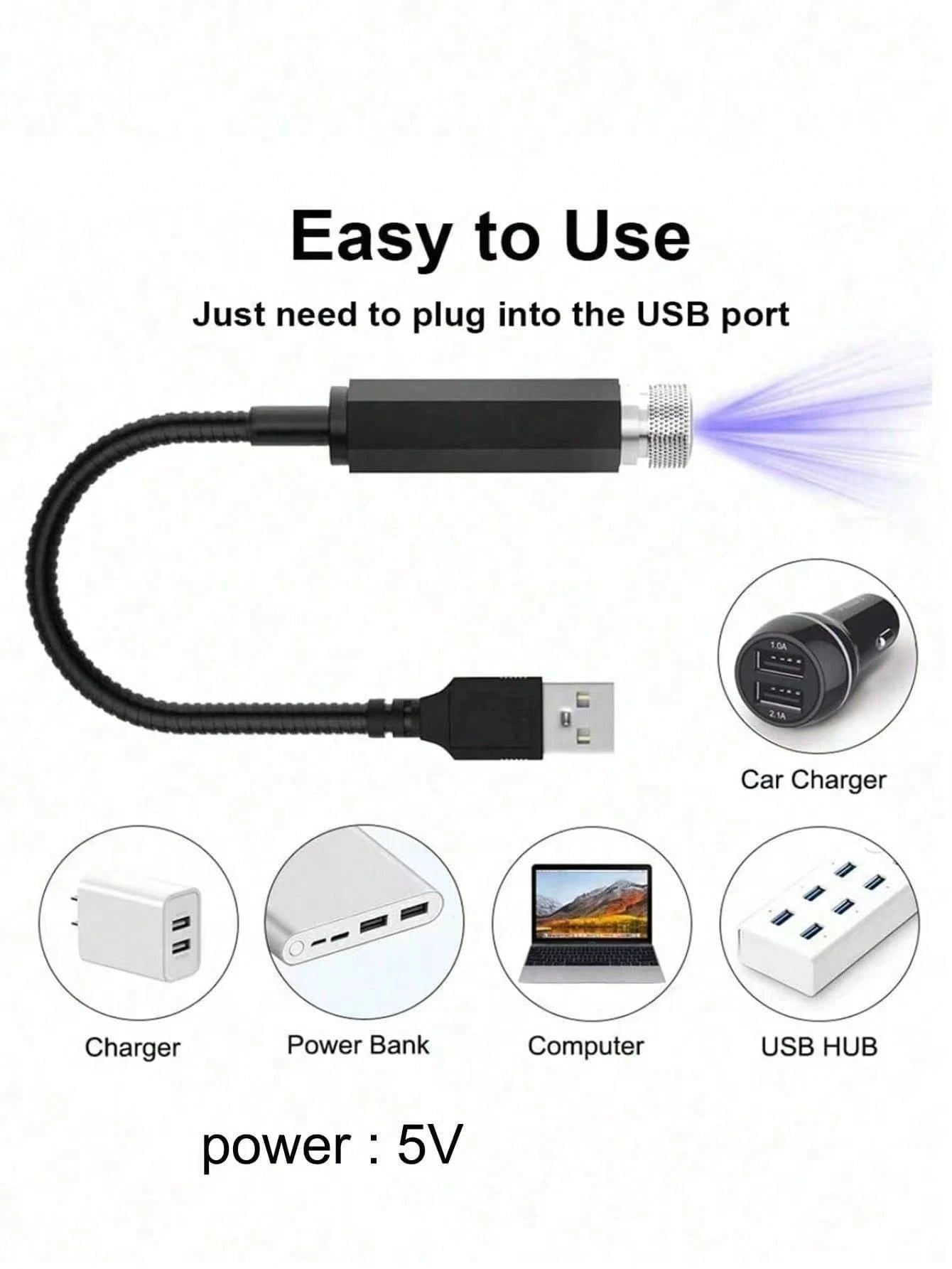 Teckwe 1pc Romantic LED USB Galaxy Star Projector Night Light For Car Ceiling And Room Ceiling