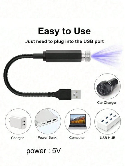 Teckwe 1pc Romantic LED USB Galaxy Star Projector Night Light For Car Ceiling And Room Ceiling