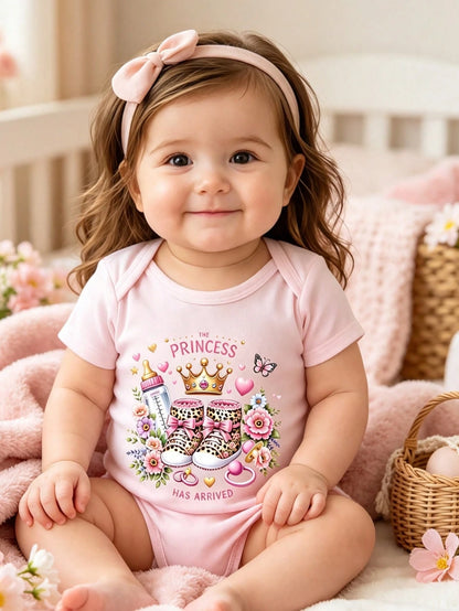 The Princess Is Here! Princess Crown Baby Shoes, Bottle Butterfly Flower, Heart-Shaped Comforting Pacifier, Golden Pink Leopard Pattern, Best Gift For