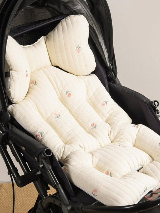 Thickened Baby Stroller Seat Cushion With Embroidered Design And Sashiko Stitching