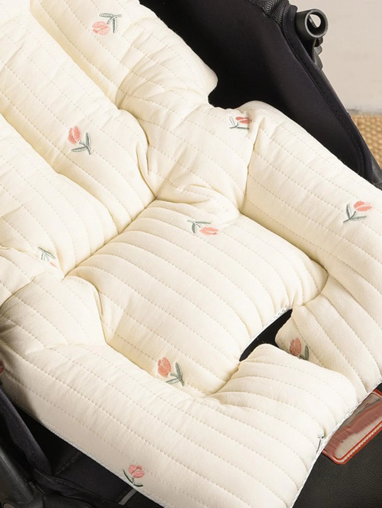 Thickened Baby Stroller Seat Cushion With Embroidered Design And Sashiko Stitching