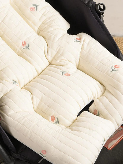Thickened Baby Stroller Seat Cushion With Embroidered Design And Sashiko Stitching