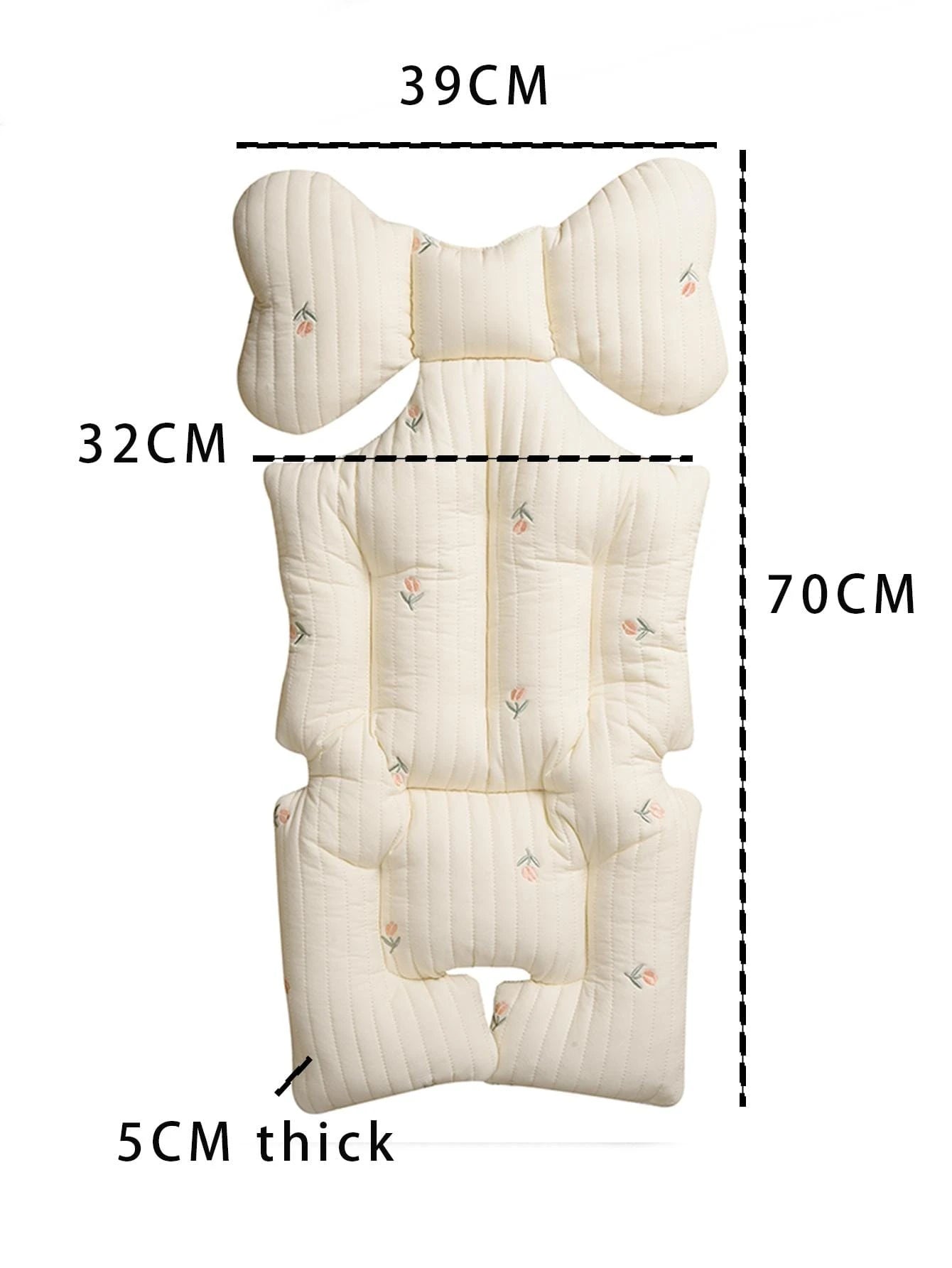 Thickened Baby Stroller Seat Cushion With Embroidered Design And Sashiko Stitching
