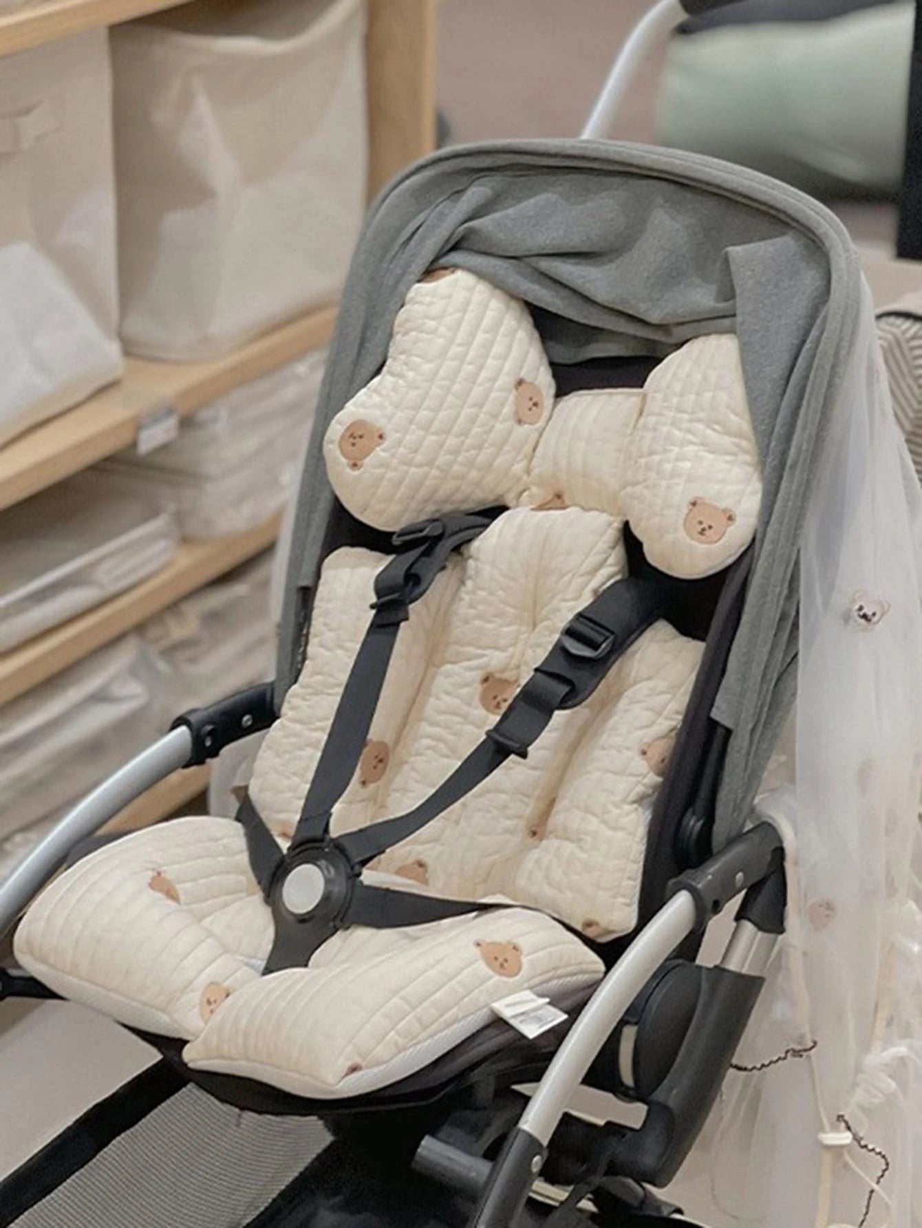 Thickened Baby Stroller Seat Cushion With Embroidered Design And Sashiko Stitching