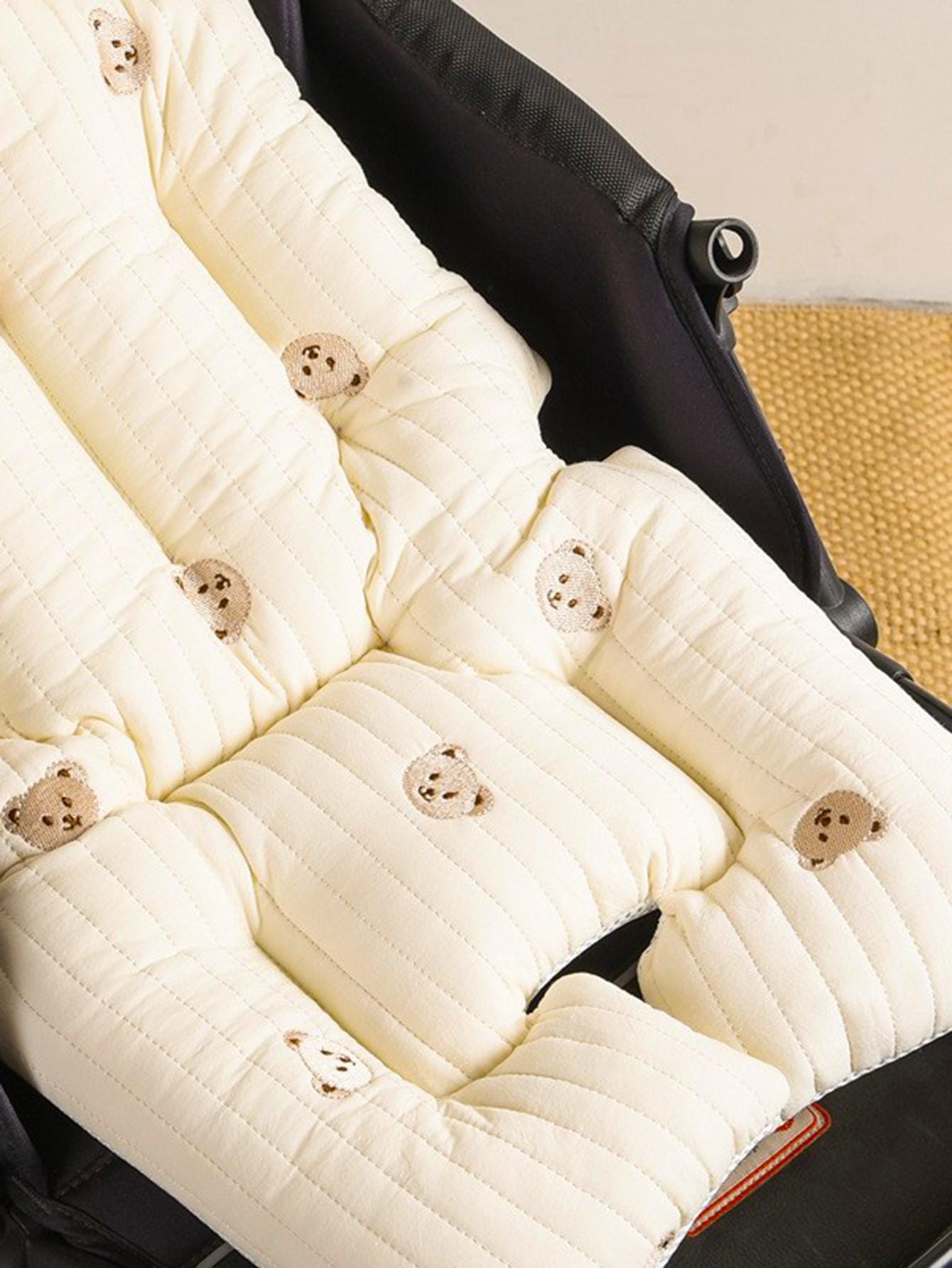 Thickened Baby Stroller Seat Cushion With Embroidered Design And Sashiko Stitching