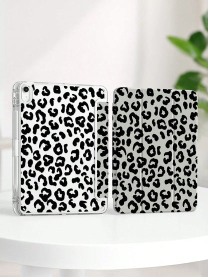 This Elegant And Cute Black Leopard Print Double-Sided Acrylic Crystal Clear Back Shockproof Cover With Shock-Proof Function Is Compatible With The 7th, 8th (10.2-Inch), And 10th Generation IPads. It