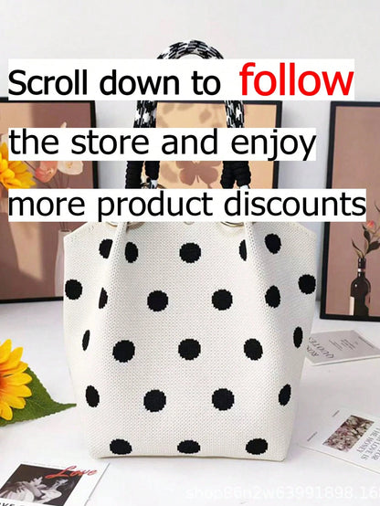 This Minimalist Style Polka Dot Tote Bag Features A Refined Texture And Metal Ring Decoration, Making It Perfect For Students, Professionals And Teachers. It Is An Ideal Choice For Commuting, Shopping
