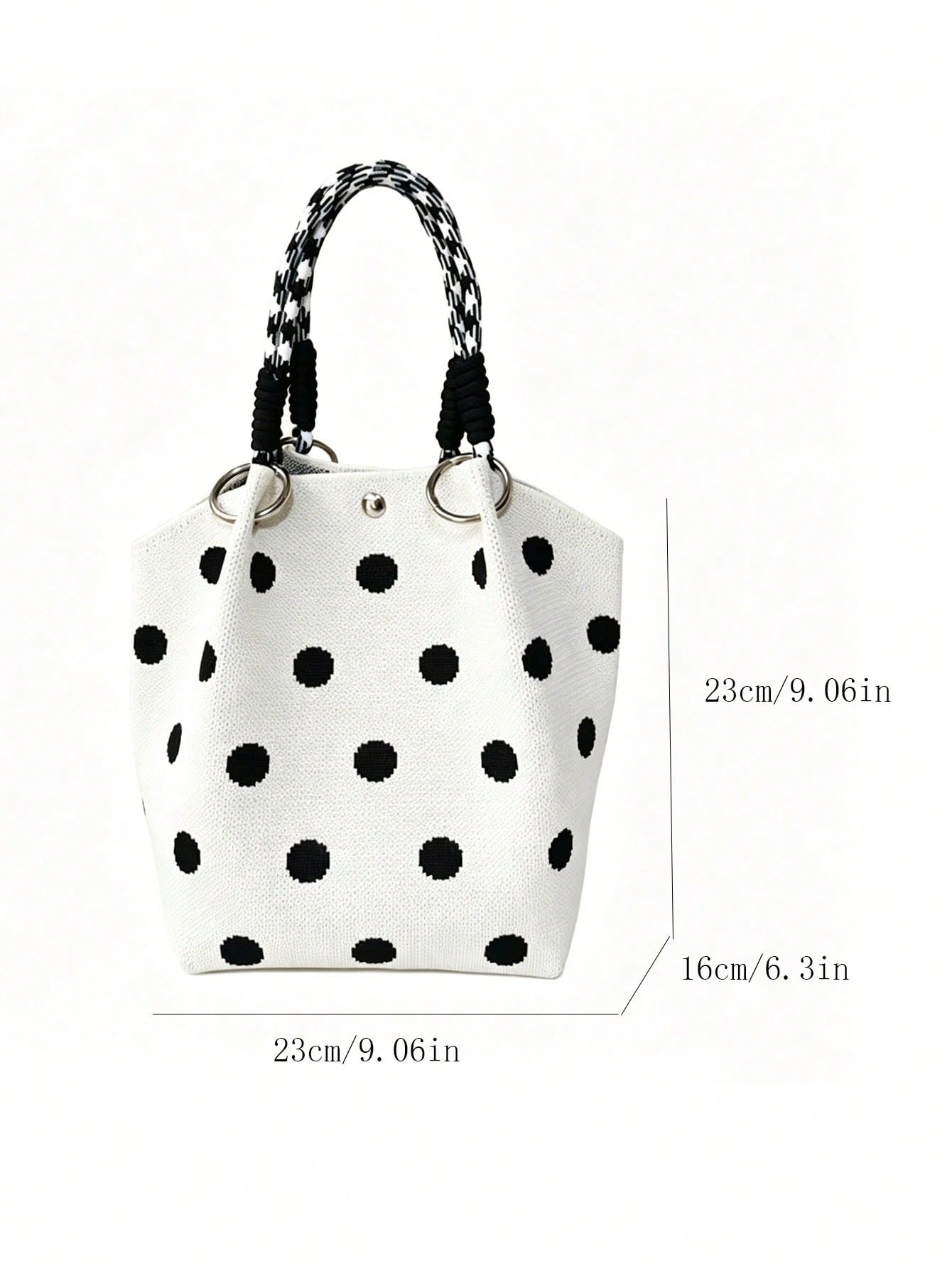 This Minimalist Style Polka Dot Tote Bag Features A Refined Texture And Metal Ring Decoration, Making It Perfect For Students, Professionals And Teachers. It Is An Ideal Choice For Commuting, Shopping