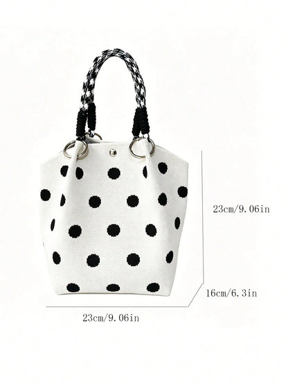 This Minimalist Style Polka Dot Tote Bag Features A Refined Texture And Metal Ring Decoration, Making It Perfect For Students, Professionals And Teachers. It Is An Ideal Choice For Commuting, Shopping