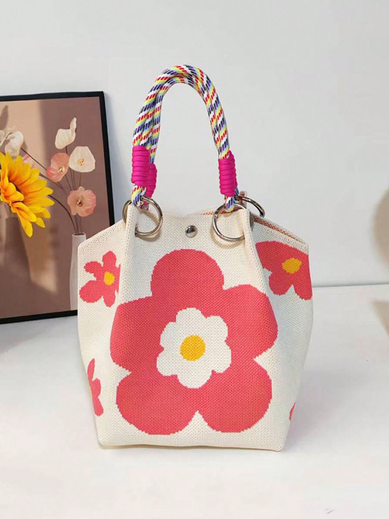 This Minimalist Style Polka Dot Tote Bag Features A Refined Texture And Metal Ring Decoration, Making It Perfect For Students, Professionals And Teachers. It Is An Ideal Choice For Commuting, Shopping