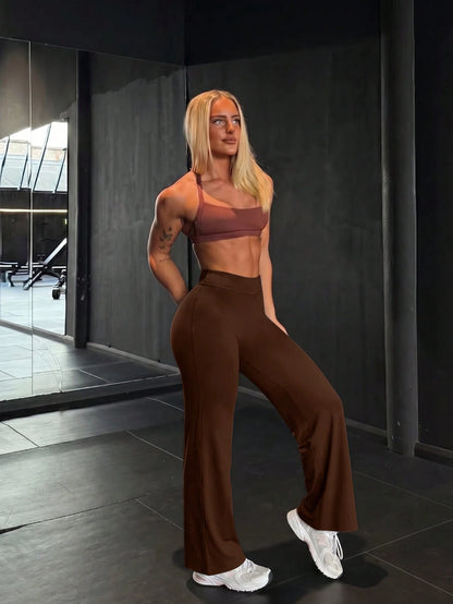 This Solid Color Yoga Wide-Leg Pants Are Comfortable And Slimming, Suitable For Running, Fitness, And Various Yoga Activities. Spring Sports
