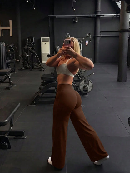 This Solid Color Yoga Wide-Leg Pants Are Comfortable And Slimming, Suitable For Running, Fitness, And Various Yoga Activities. Spring Sports