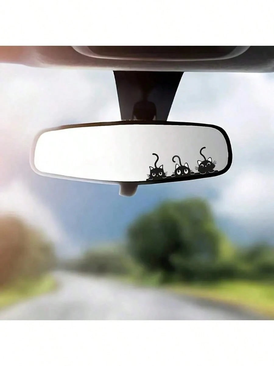 Three Cute And Mischievous Cat Probes- Rearview Mirror Stickers. Versatile For Cars, Motorcycles, Laptops- On Any Smooth Surface.