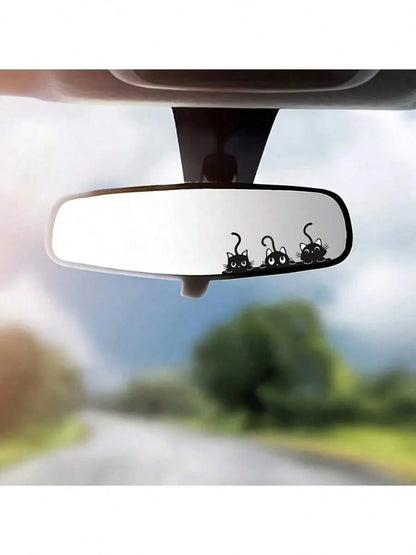 Three Cute And Mischievous Cat Probes- Rearview Mirror Stickers. Versatile For Cars, Motorcycles, Laptops- On Any Smooth Surface.
