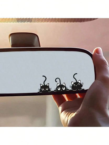 Three Cute And Mischievous Cat Probes- Rearview Mirror Stickers. Versatile For Cars, Motorcycles, Laptops- On Any Smooth Surface.
