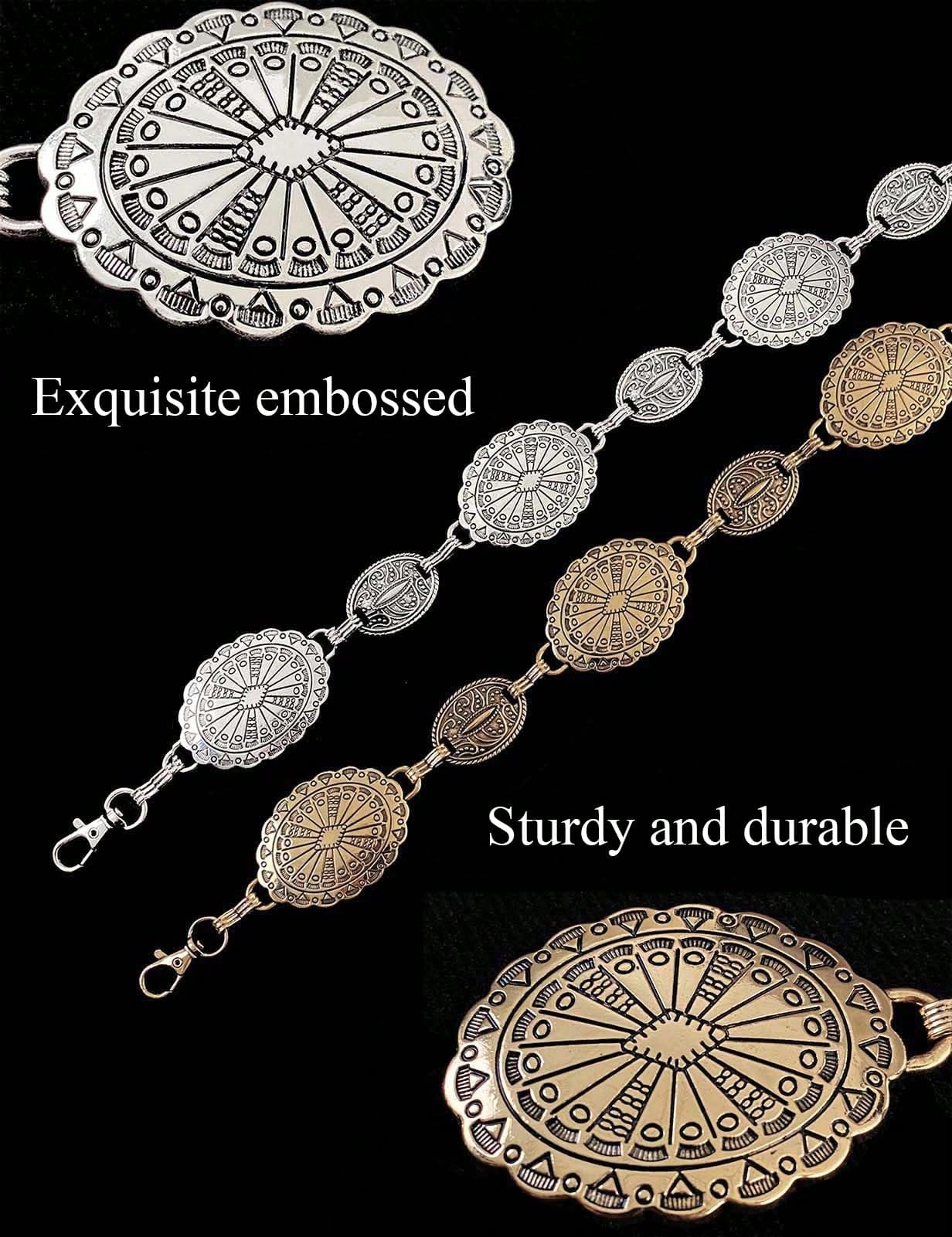 TOPACC Western Metal Concho Belt For Women Cowgirl Chain Belts For Dresses Jeans Country Concert Outfit