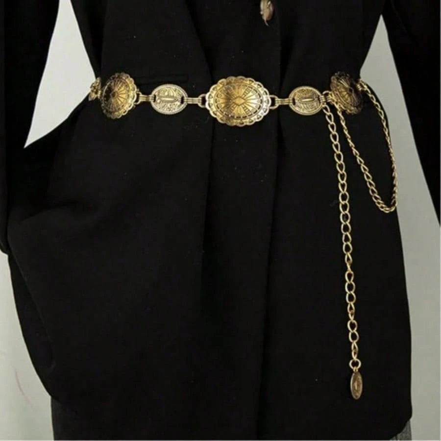 TOPACC Western Metal Concho Belt For Women Cowgirl Chain Belts For Dresses Jeans Country Concert Outfit