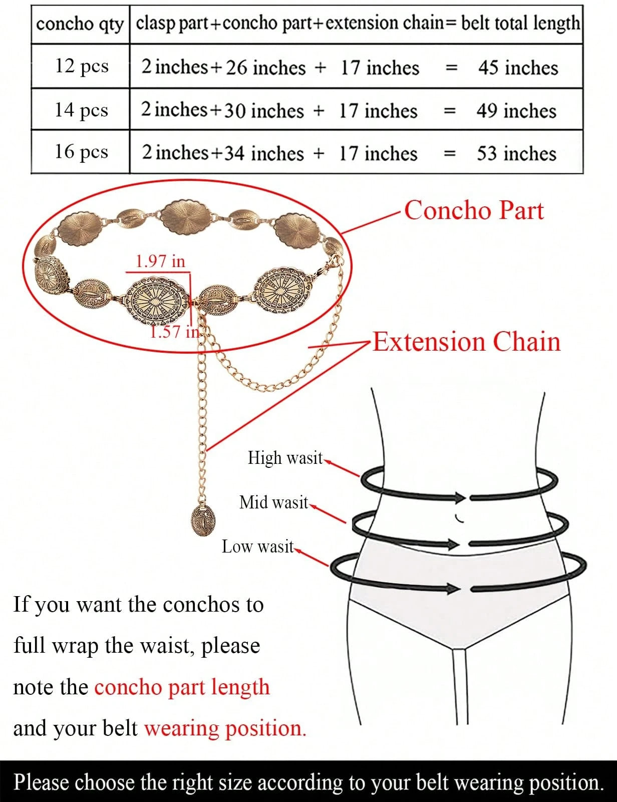 TOPACC Western Metal Concho Belt For Women Cowgirl Chain Belts For Dresses Jeans Country Concert Outfit