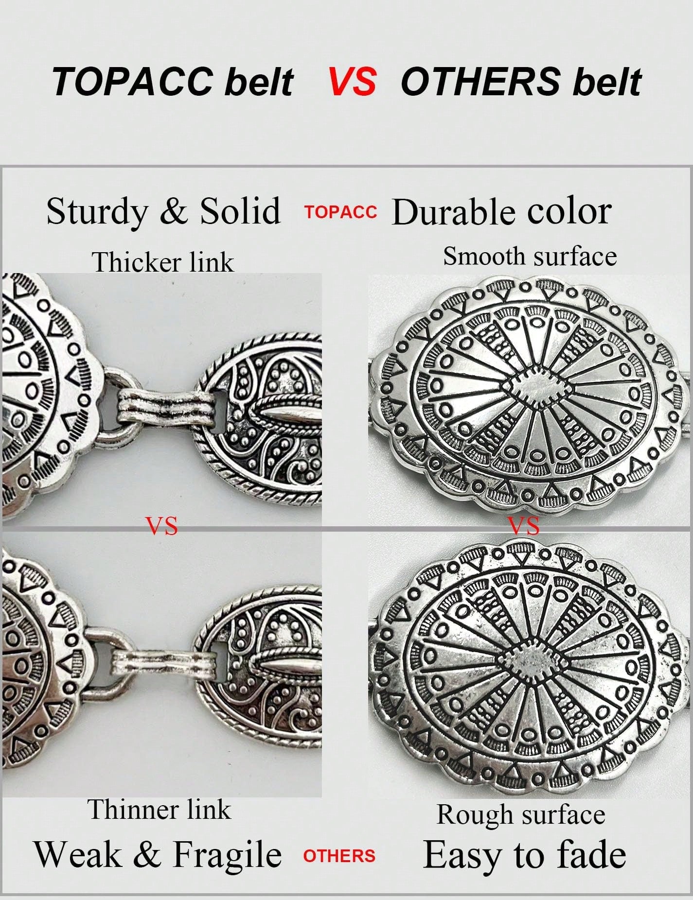 TOPACC Western Metal Concho Belt For Women Cowgirl Chain Belts For Dresses Jeans Country Concert Outfit