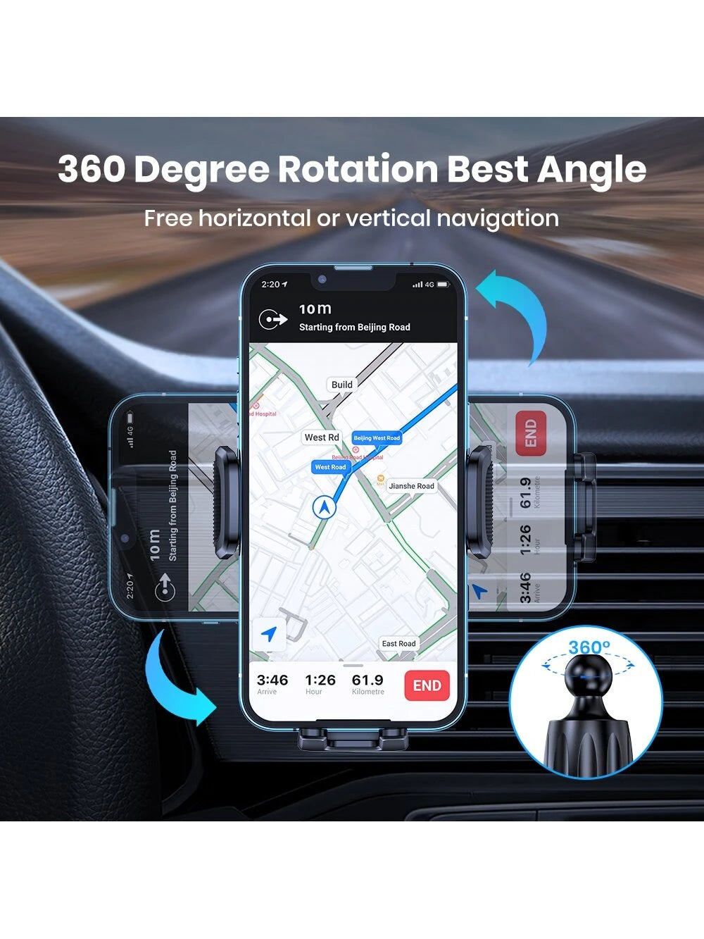 TOPK Car Phone Holder Mount For Car Air Vent,TOPK Air Vent Car Mount With Hook Clip 360° Rotation Phone Mount For Cellphones