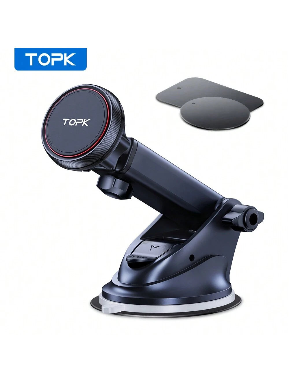 TOPK Magnetic Car Phone Mount, Strong Magnet Dashboard Windshield Suction Cup Car Phone Holder With Adjustable Telescopic Arm For All Cell Phones