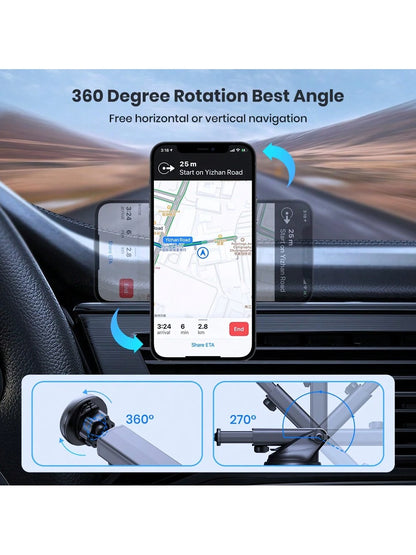 TOPK Magnetic Car Phone Mount, Strong Magnet Dashboard Windshield Suction Cup Car Phone Holder With Adjustable Telescopic Arm For All Cell Phones