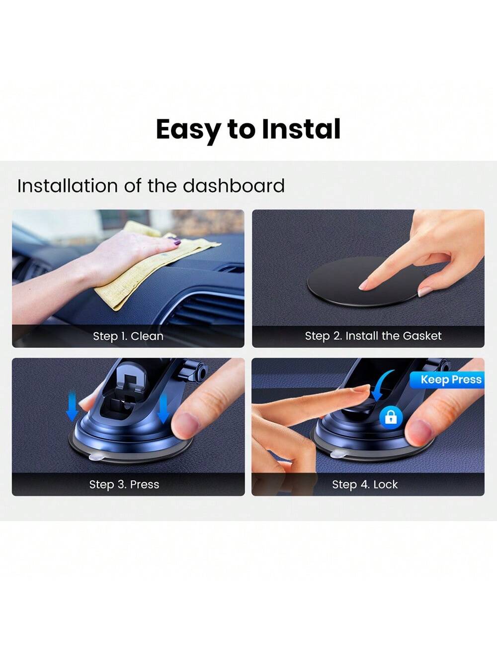 TOPK Magnetic Car Phone Mount, Strong Magnet Dashboard Windshield Suction Cup Car Phone Holder With Adjustable Telescopic Arm For All Cell Phones
