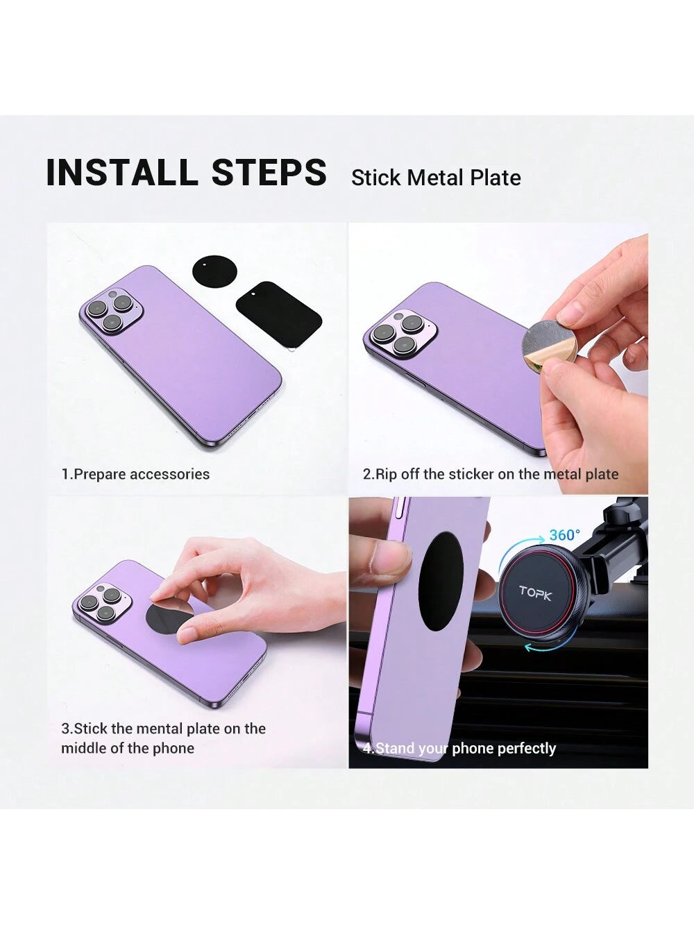 TOPK Magnetic Car Phone Mount, Strong Magnet Dashboard Windshield Suction Cup Car Phone Holder With Adjustable Telescopic Arm For All Cell Phones